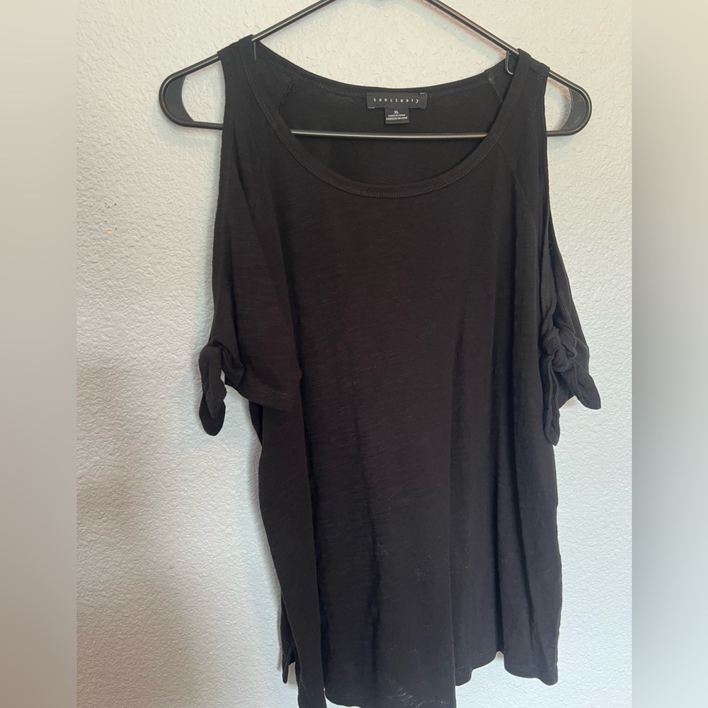Sanctuary Black Cold Shoulder w/ Knots short sleeved black shirt ladies size XL